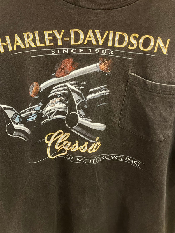 ハーレーダビットソン Harley Davidson 90s 90's classic of motorcycling ©1996 USA製 made in USA ポケット Tシャツ プリント ブラック Lサイズ 101MT-2627