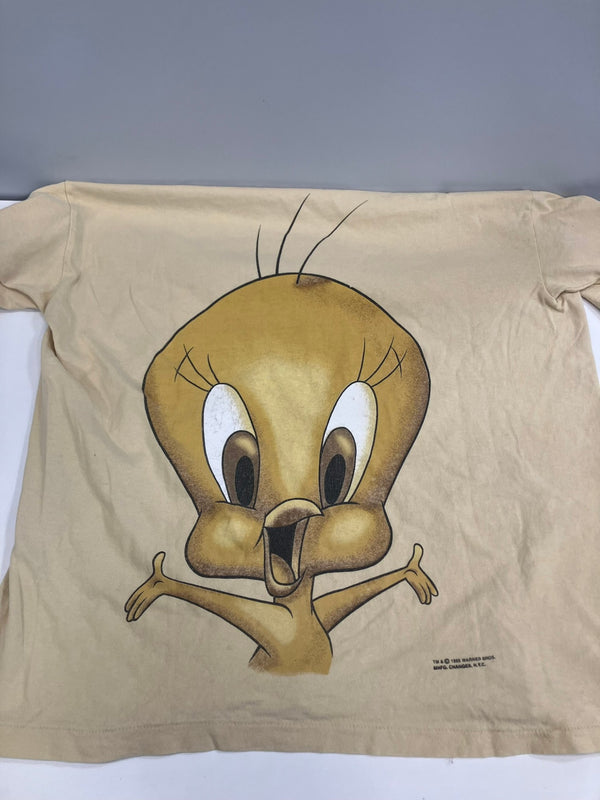 US US古着 90's 90s Changes LOONEY TUNES TWEETY WEAR CKパロディ Tシャツ イエロー Lサイズ 101MT-3352