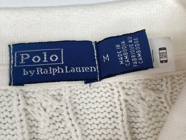ラルフローレン RalphLauren ポロ POLO Mini Dress ケーブル コットン ニット ミニ ドレス ポロシャツ シグネチャー スリムフィット ロゴ刺繍 IVORY アイボリー オフホワイト ワンピース ワンポイント ホワイト Mサイズ 104LT-191