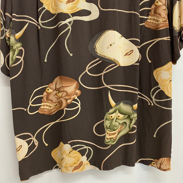 【曜日割引対象外】 サンサーフ SUN SURF Noh Mask 能面 アロハシャツ SS31609 半袖シャツ ブラウン Mサイズ 201MT-3826 VB