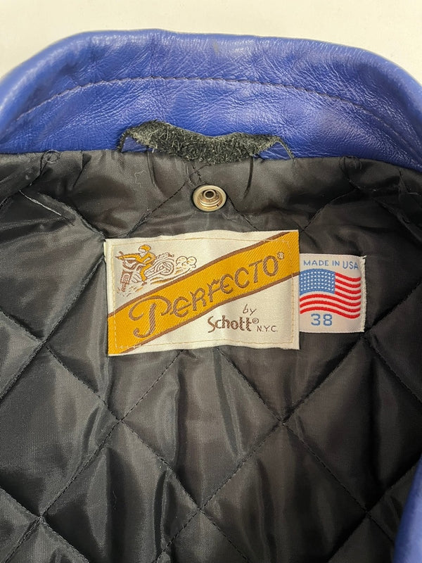 ショット SCHOTT Perfeecto 618 バイカータグ ダブルライダースジャケット 青 38 ジャケット ブルー 101MT-5441