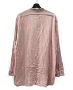 ダブルアールエル RRL 90s 三ツ星タグ バンドカラー ノーカラー マチ付き  グランパシャツ リネン混 長袖シャツ ストライプ ピンク Lサイズ 104MT-2060