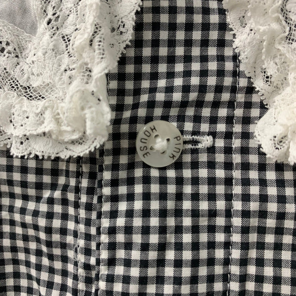 ピンクハウス PINK HOUSE ギンガムチェック柄 リボン レース 襟付き 半袖ワンピース ワンピース ブラック 201LT-430