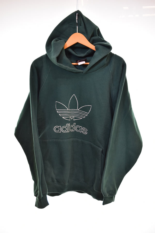 アディダス adidas 90's USA製 ビッグ トレフォイル ロゴ刺繍 スウェット パーカー パーカ グリーン Mサイズ 103MT-3162