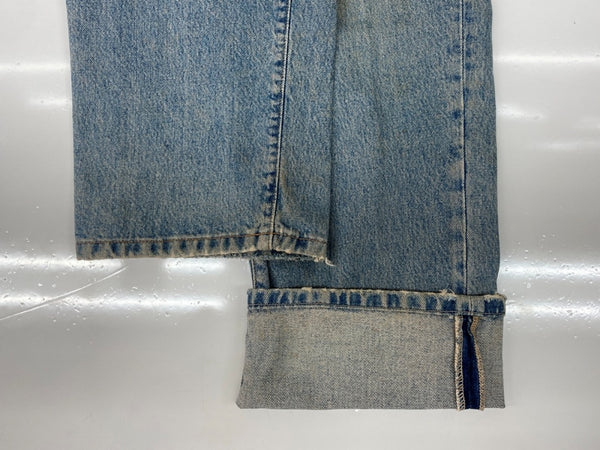 ダブルアールエル RRL DENIM PANTS デニム パンツ ボタンフライ ジーパン ジーンズ USA製 Ralph Lauren インディゴ 青 ロゴ R002 デニム ブルー 35×30 104MB-350