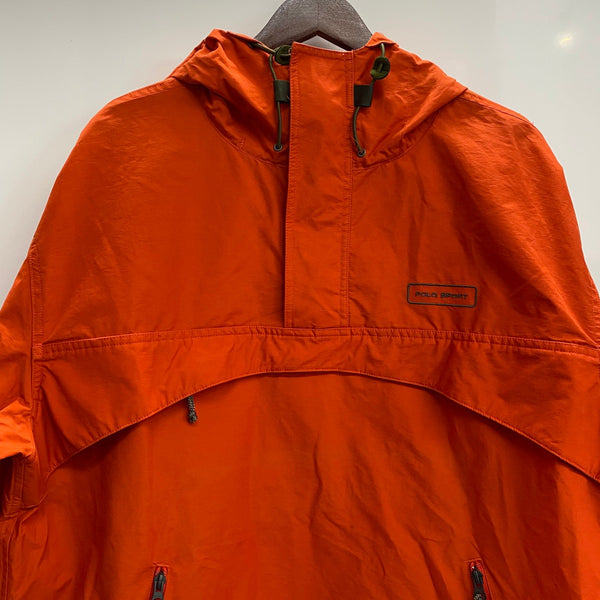 【曜日割引対象外】 ラルフローレン RALPH LAUREN 90's POLO SPORT コットン ナイロン アノラック プルオーバー パーカー ジャケット オレンジ Lサイズ 201MT-4870 VB