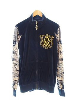 クリスチャンオードジェー Christian Audigier Y2K zip velour pullover パーカー ジャージ 黒 ジャージ ブラック Sサイズ 103MT-2041