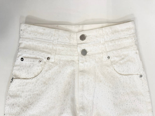 エイミーイストワール EIMY ISTOIRE drop pattern デニムパンツ ドロップパターン ラインストーン ビジュー ハイウエスト ワイド ホワイトデニム デニム ホワイト Mサイズ 101LB-31