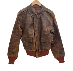 ミリタリー Military 40's 40年代 USAF US AIR FORCE A-2 フライトジャケット A2 赤リブ 実物 TALON ZIPPER コの字留め Vintage ヴィンテージ - ジャケット ブラウン 101MT-4363