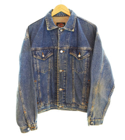ハーレーダビッドソン Harley-Davidson 90s DENIM JACKET デニム ジャケット 星条旗 イーグル 鷹 プリント 1996 コピーライト トラッカー   ジャケット ブルー Sサイズ 103MT-2069