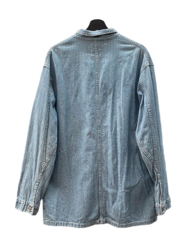 ダブルアールエル RRL 90s COVERALL JACKET カバーオール ジャケット 三ツ星タグ ヘリボーン USA製 Ralph Lauren 青 ジャケット ロゴ ブルー Mサイズ 104MT-1362