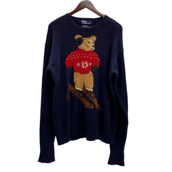 【曜日割引対象外】 ラルフローレン POLO RALPH LAUREN ポロベア HAND KNIT ニット セーター ネイビー Mサイズ 201MT-4270 VB