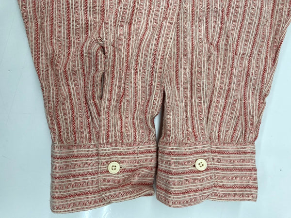 ダブルアールエル RRL 90s 三ツ星タグ SHIRT バンドカラー フロントボタン ヴィンテージ VINTAGE ラルフローレン RALPH LAUREN リネン コットン マレーシア製 RED 赤 長袖シャツ ストライプ レッド Mサイズ 104MT-1970