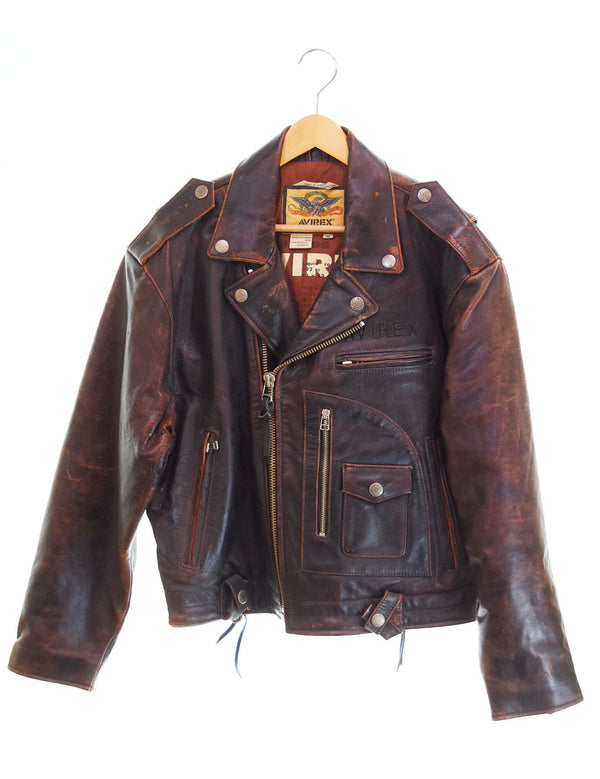 アビレックス AVIREX レザージャケット ダブルライダースジャケット ジャケット ブラウン Mサイズ 103MT-2527