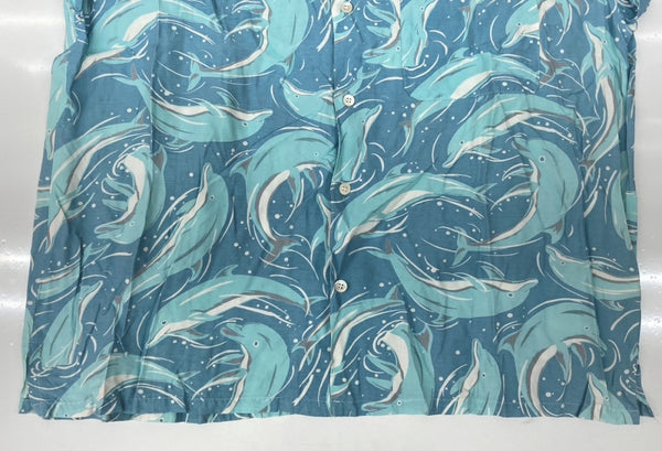 ヒステリックグラマー HYSTERIC GLAMOUR 80s 90s OPEN COLLAR SHIRT オープン カラー シャツ ハワイアン アロハ イルカ アーカイブ 開襟 半袖 青 0140 半袖シャツ 総柄 ブルー 104MT-1893