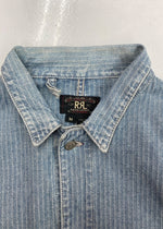 ダブルアールエル RRL 90s COVERALL JACKET カバーオール ジャケット 三ツ星タグ ヘリボーン USA製 Ralph Lauren 青 ジャケット ロゴ ブルー Mサイズ 104MT-1362