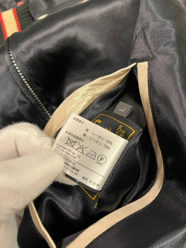 バンソン VANSON  トムとジェリー コラボ 刺繍 レーヨンサテン リバーシブル刺繍 スカジャン ブラック×ベージュ シルバー×ブラック TJV-2241 ジャケット ブラック Lサイズ 101MT-5382