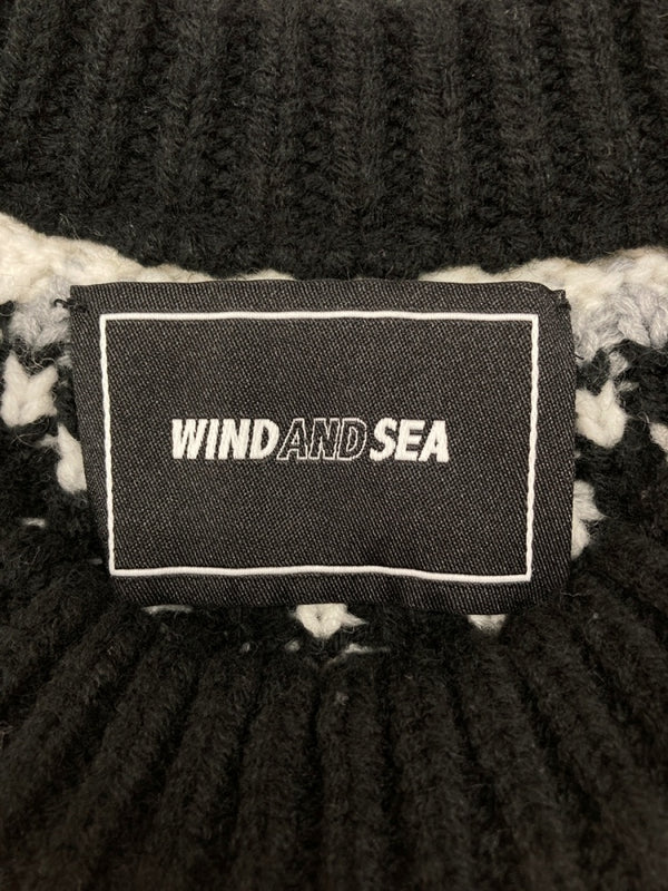 ウィンダンシー WIND AND SEA NORDIC SWEATER ノルディック セーター ニット クルーネック 厚手  WDS-O-WKN-23-Q2-KN-03 セーター 総柄 ブラック Lサイズ 104MT-603