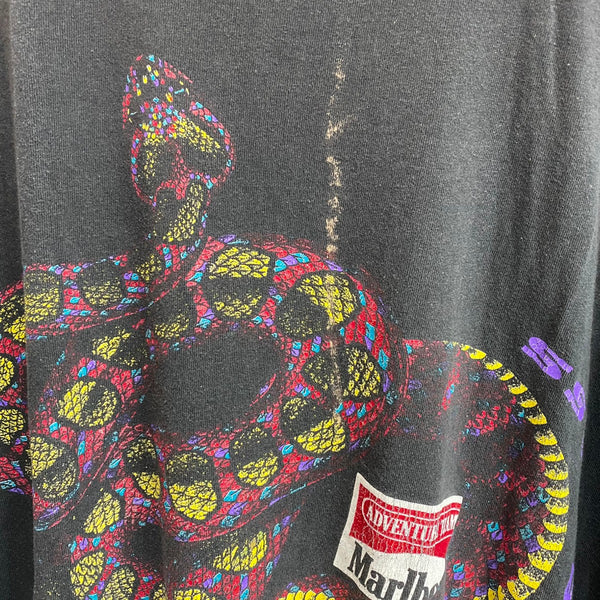【曜日割引対象外】 ヴィンテージ vintage 90's マルボロ Marlboro snake pass DELTA USA製 ポケット Tシャツ ブラック XLサイズ 201MT-4489 VB