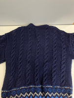 インバーアラン INVERALLAN WOOL HAND KNIT くるみボタン スコットランド製 総柄 ローゲージ ハンドニット カーディガン ネイビー 101LT-117