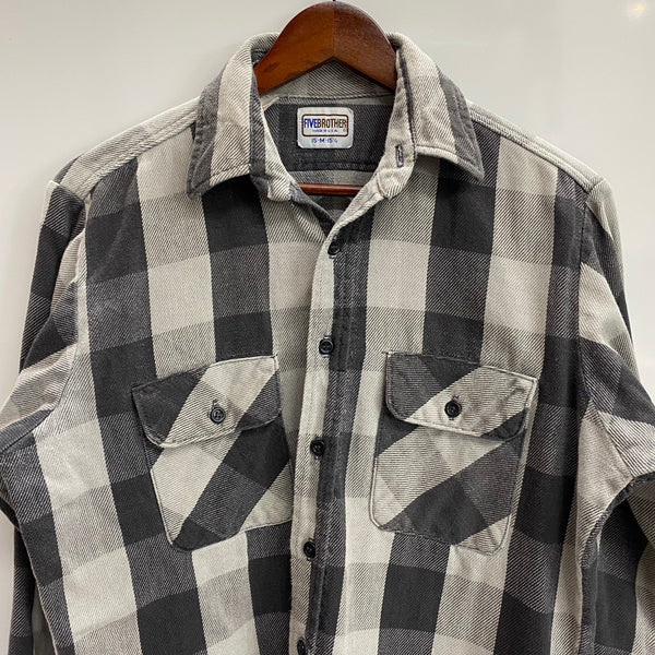 【曜日割引対象外】 ファイブブラザー FIVE BROTHER 80's ネルシャツ グレー USA製 長袖シャツ ブラック Mサイズ 201MT-4515 VB