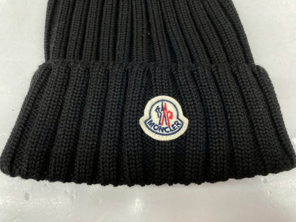 モンクレール MONCLER KNIT CAP ニット帽 ビーニー ファー付 キッズ ベビー 黒 C2-093-00219-00-03510 帽子 レディース帽子 ニット帽 ロゴ ブラック フリーサイズ 104H-25