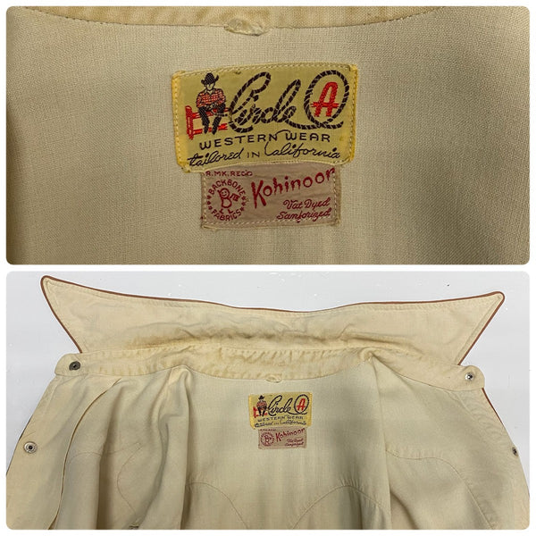 【曜日割引対象外】 ヴィンテージ vintage 40’s Circle A Western Wear Rayon Gabardine Shirt USA製 長袖シャツ ベージュ 201MT-4446 VB