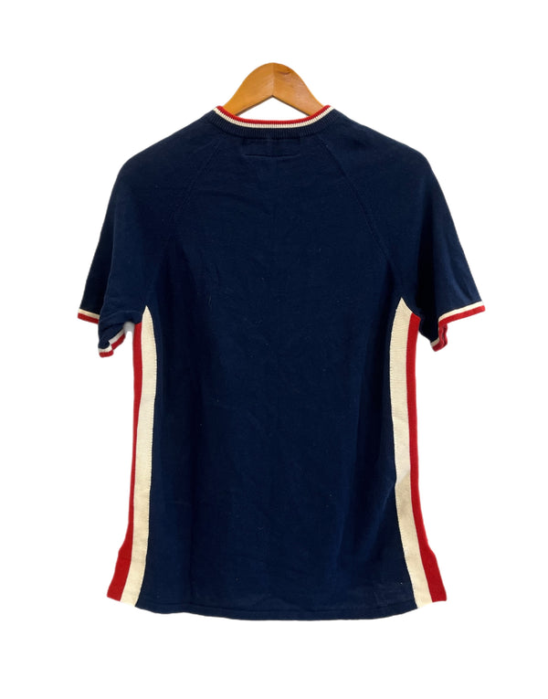 ヒステリックグラマー HYSTERIC GLAMOUR HYSTERIC ヒステリック 半袖ニットカットソー ロゴ ライン 紺 赤 半袖カットソー ネイビー フリーサイズ 101LT-255