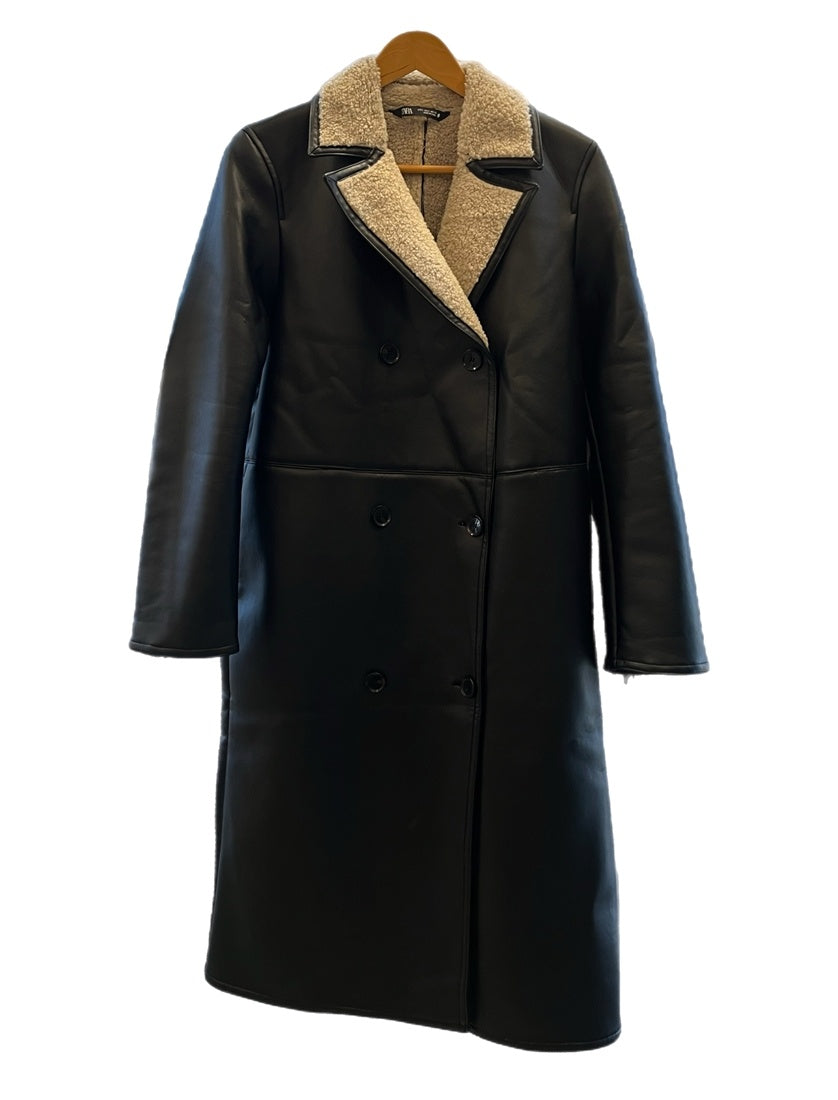 ザラ ZARA ZWCollection ダブルフェイスコート ボア 黒 ロング コート