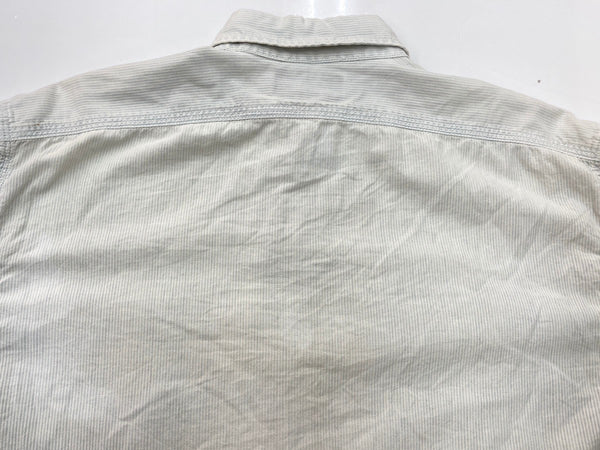 ダブルアールエル RRL 90s 三ツ星タグ ガチャポケ シャンブレー  猫目ボタン ワークシャツ 水色 生成り 長袖シャツ 無地 ブルー Mサイズ 104MT-2058