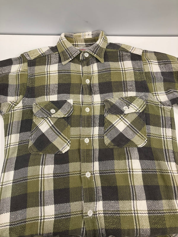 ヴィンテージ vintage 60'S 60年代 BRENT ブレント マチ付き ヘビーフランネルシャツ ヘビネル マチネル フラップポケット ブロックチェック  LONG TAILE 長袖シャツ グリーン Lサイズ 101MT-4029