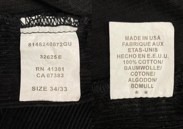 ダブルアールエル RRL 90s CORDUROY PANTS コーデュロイ パンツ ジップフライ ワーク トラウザーズ 三ツ星タグ Ralph Lauren 黒 無地 ボトムスその他 ブラック 34×33 104MB-348