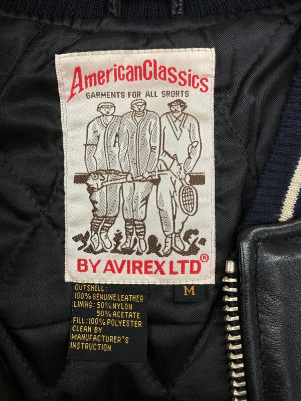 アビレックス AVIREX STADIUM JACKET スタジアム ジャケット スタジャン バーシティ レザー アーチロゴ アウター 薄茶 黒 613142 ジャケット ロゴ ブラック Mサイズ 104MT-907