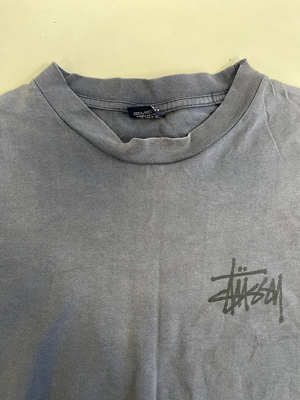 ステューシー STUSSY 90s 90's OLD STUSSY 紺タグ USA製 ドラゴン プリントTシャツ シングルステッチ サンフェード 鬼フェード 紺 Tシャツ ネイビー Lサイズ 101MT-5323