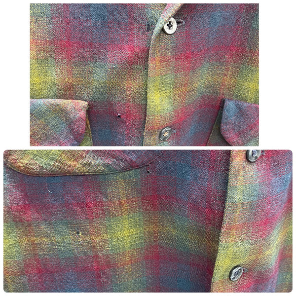 【曜日割引対象外】 ペンドルトン Pendleton 60's オンブレ チェック ボードシャツ エルボーパッチ ウール 長袖シャツ ワインレッド XLサイズ 201MT-4722 VB