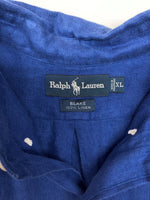 ラルフローレン RalphLauren 90s BLAKE LINEN S/S SHIRT リネン 半袖 シャツ ボタンダウン 刺繍 ショートスリーブ 青 半袖シャツ ワンポイント ブルー XLサイズ 104MT-2050