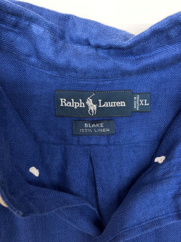 ラルフローレン RalphLauren 90s BLAKE LINEN S/S SHIRT リネン 半袖 シャツ ボタンダウン 刺繍 ショートスリーブ 青 半袖シャツ ワンポイント ブルー XLサイズ 104MT-2050