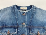 マックスマーラ Max Mara NO COLLAR DENIM JACKET ノーカラー デニム ジャケット ダメージ加工 フリンジ BLUE 青 INDIGO インディゴ 504606996 ジャケット 無地 ブルー SIZE34 104LT-21