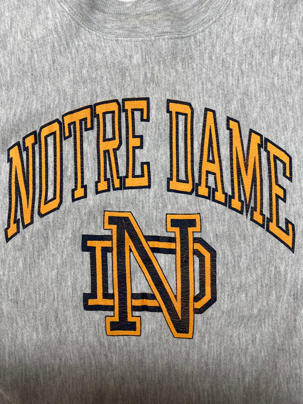 チャンピオン Champion 90s 90年代 刺繍タグ REVERSE WEAVE リバースウィーブ  USA製 NOTRE DAMEアーチ カレッジ 灰色 スウェット プリント グレー Lサイズ 104MT-2280