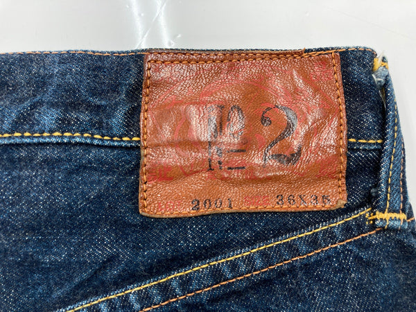 エヴィス EVISU No.2 大黒 ビッグカモメ ペイント ペンキ セルビッチ ボタンフライ ピンク 紺 ロゴ デニム ネイビー 36×35 104MB-357