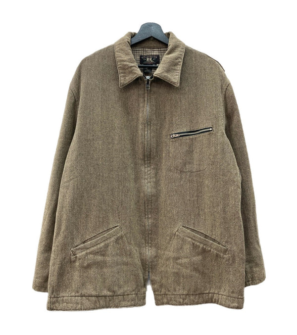 ダブルアールエル RRL 90s 90年代 三ツ星タグ USA製 ジップアップ ブルゾン アウター スポーツジャケット ワークジャケット  ジャケット 無地 カーキ Mサイズ 104MT-1993