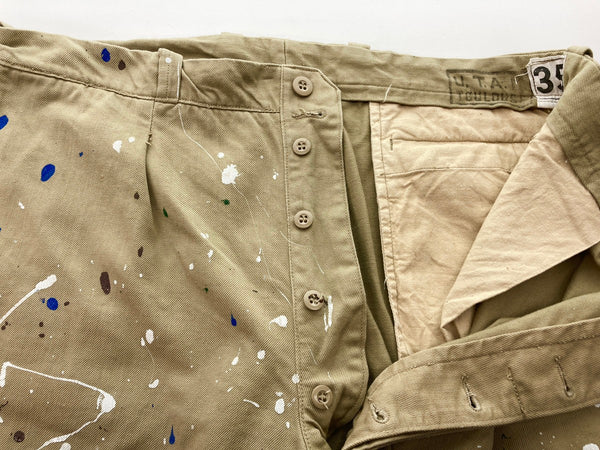 ミリタリー Military 50's 60's FRENCH ARMY M-52 Paint CHINO TROUSERS フランス軍 チノパン 後期 ペンキ ペイント Vintage ヴィンテージ チノパン ベージュ サイズ 35 104MB-46