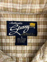 ステューシー STUSSY 90s OLD STUSSY オールドステューシー 王冠 クラウン オープンカラー コットン チェックシャツ クリーム系  ロゴ刺繍 半袖シャツ ベージュ Sサイズ 101MT-4524