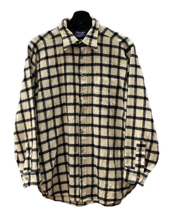 ペンドルトン PENDLETON 70s WOOL CHECK SHIRT ウール チェック シャツ ネルシャツ USA製 長袖 ボタン 薄茶 長袖シャツ チェック ベージュ Lサイズ 104MT-1540