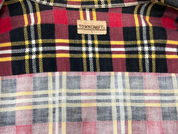 ヴィンテージ vintage 60s 60年代 TOWNCRAFT タウンクラフト オープンカラーシャツ 開襟 プリントネル プリネル  長袖シャツ チェック マルチカラー Lサイズ 104MT-1754