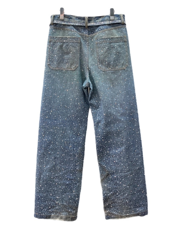 バースオブロイヤルチャイルド BIRTH OF ROYAL CHILD Washed Full Diamond Denim デニム パンツ スタッズ ビジュー スワロフスキー ジップフライ Gパン ジーンズ 青 総柄 デニム ブルー Mサイズ 104MB-259