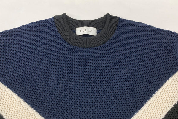 クルニ CULLNI Bi Color Mesh Knit Short Sleeve Pullover メッシュ ニット ショート スリーブ プルオーバー 紺 サイズ 1 トップスその他 ボーダー ネイビー 104MT-1911