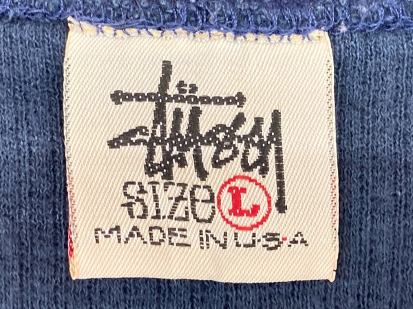 ステューシー STUSSY OLD 白タグ 90's 前期～中期 USA製 ヘンリーネック HENLEY NECK サーマル ワッフル 長袖 カットソー リブ NAVY 紺 ロンT 無地 ネイビー Lサイズ 104MT-1774