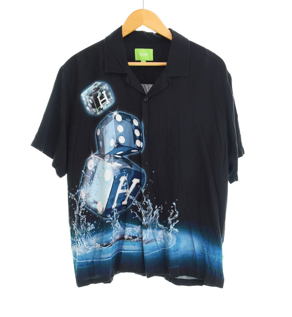 ハフ HUF DICE WOVEN TOP S/S RAYON SHIRT ダイス サイコロ オープンカラー レーヨンシャツ BU00155 半袖シャツ ブラック Sサイズ 103MT-2539