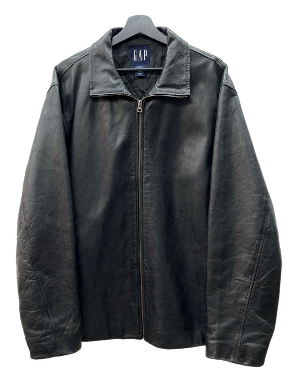 ギャップ GAP 90s LEATHER JACKET レザー ジャケット ジップアップ OLDGAP オールドギャップ アウター 黒 ジャケット 無地 ブラック Lサイズ 104MT-2106